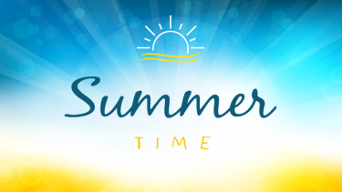 A turquoise and yellow graphic with the text, "Summer Time" in contrasting font.